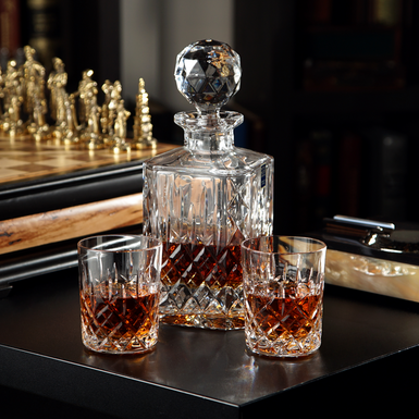 Alhena Crystal Whiskey Set (decanter and 2 glasses) by Royal Buckingham, Great Britain